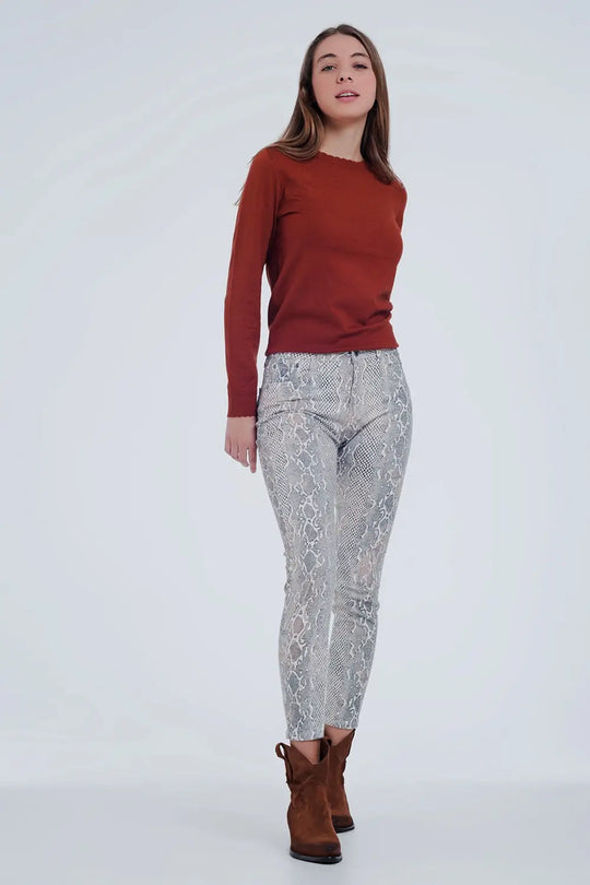 beige coloured pants with snake print - Colored Jeans