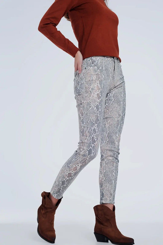 beige coloured pants with snake print - Colored Jeans