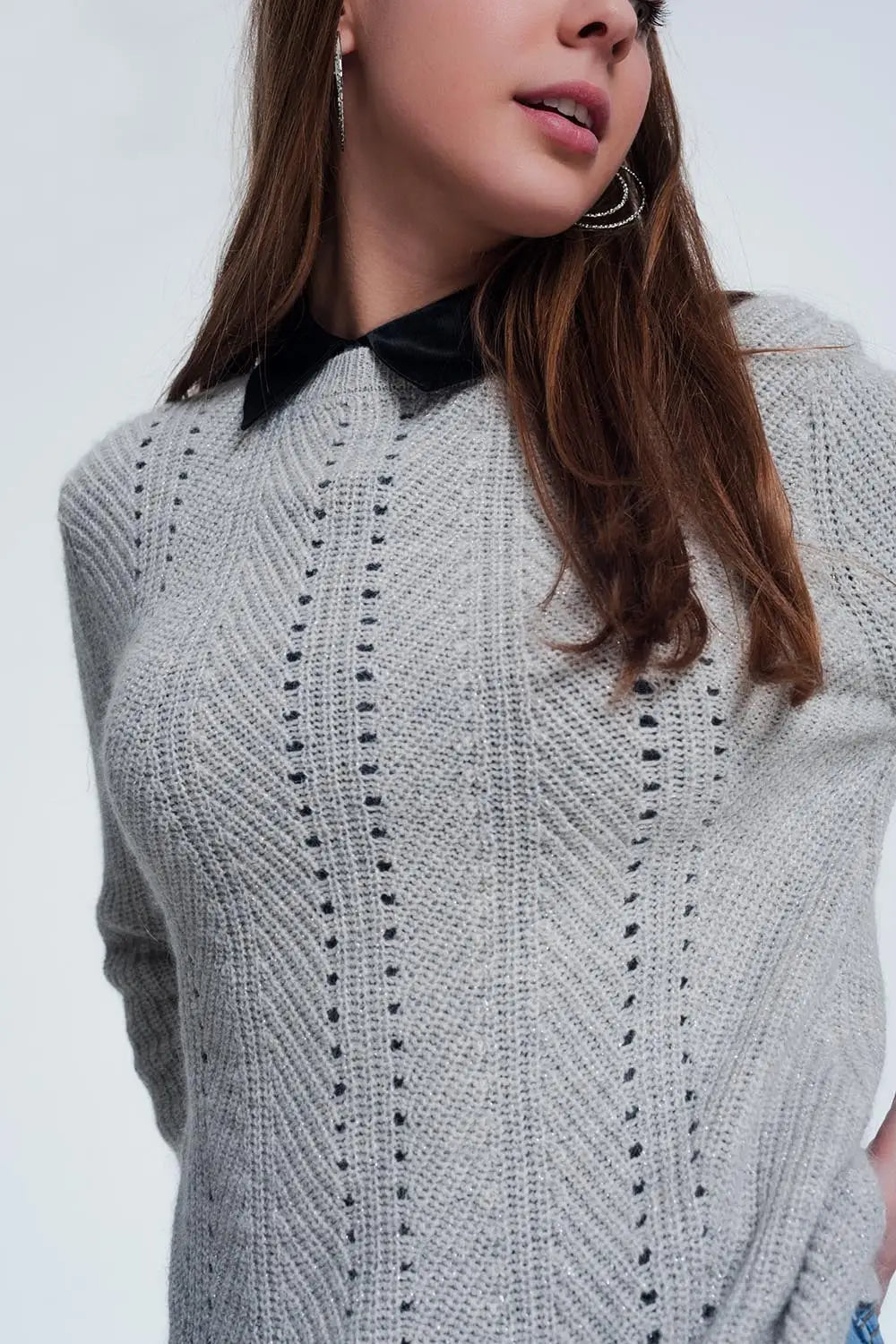 Gray sweater with knitted stripe detail - Sweaters