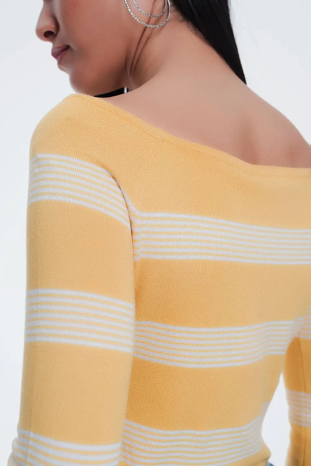 yellow striped sweater with boat neck - Sweaters