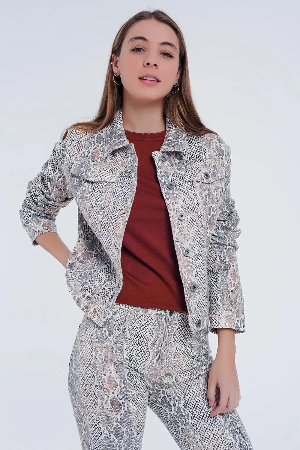 Beige jacket with snake print - Jackets
