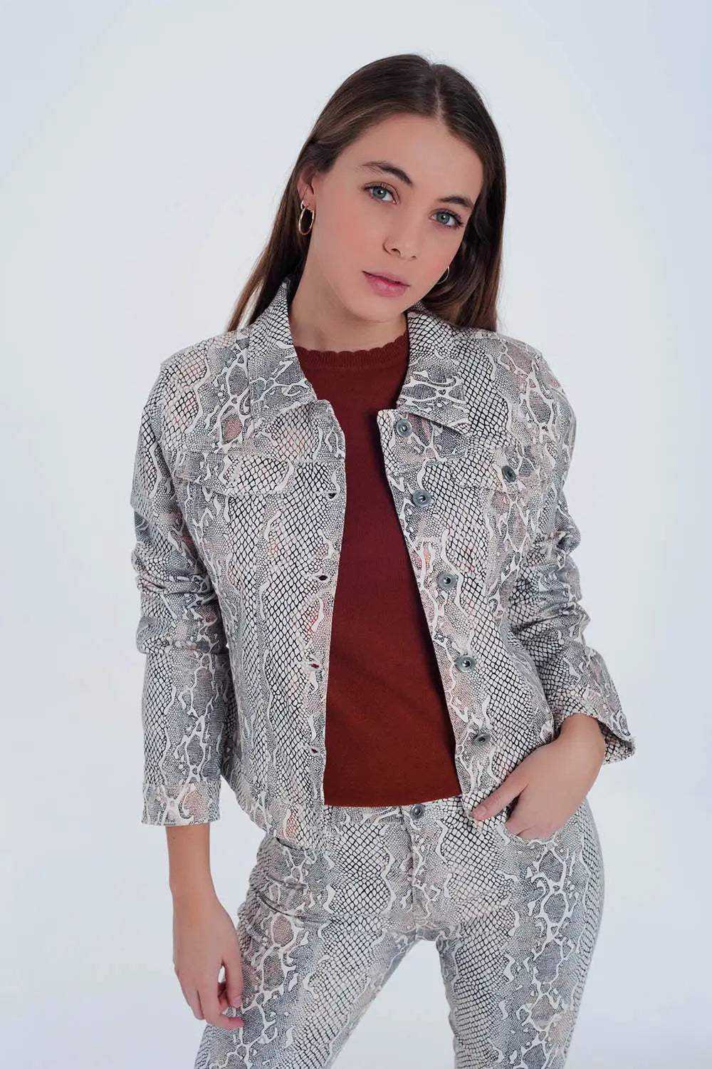 Beige jacket with snake print - Jackets
