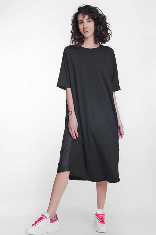 round neck poplin t-shirt dress in black - Dresses