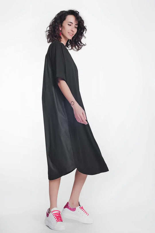 round neck poplin t-shirt dress in black - Dresses