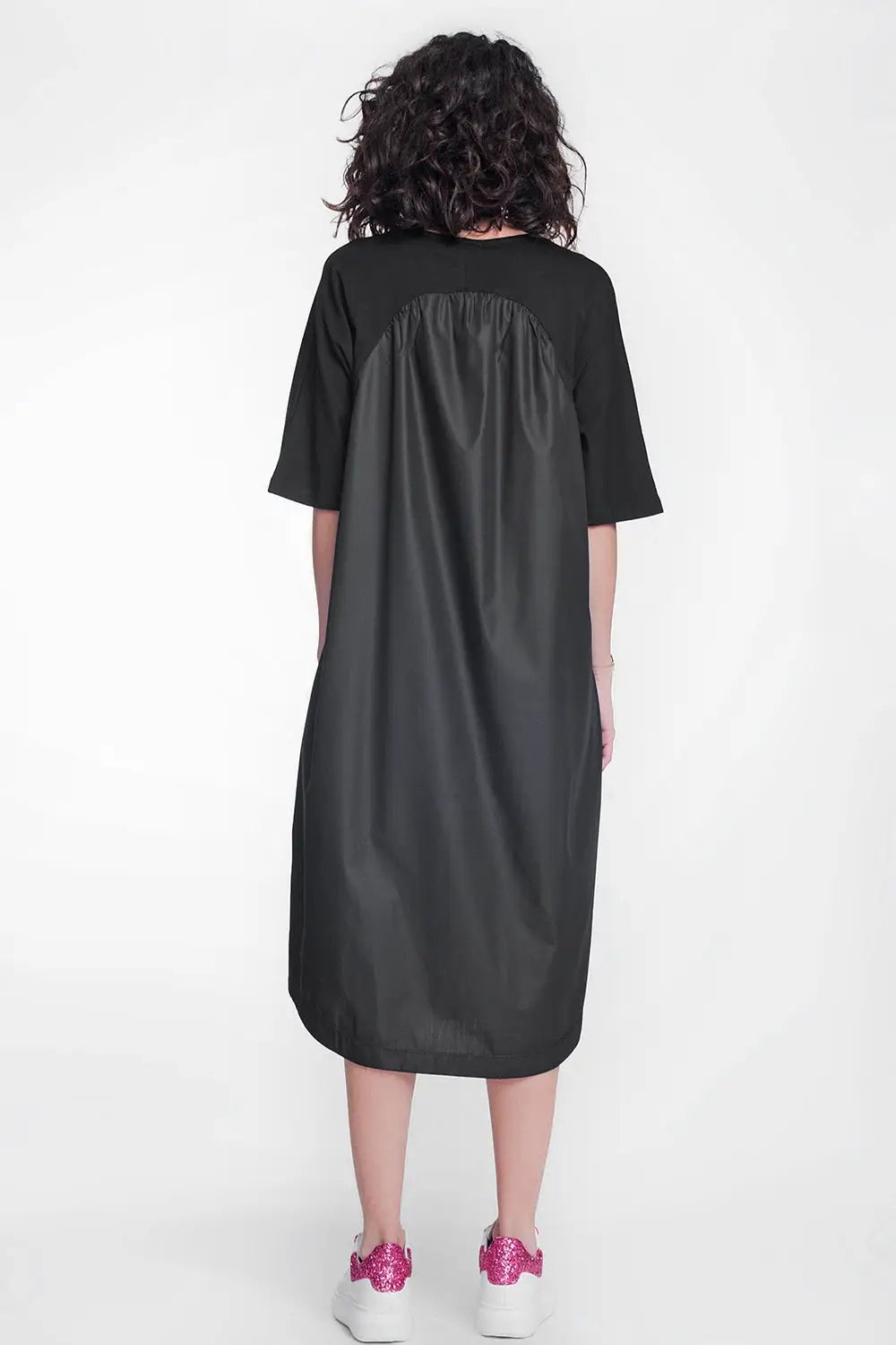 round neck poplin t-shirt dress in black - Dresses