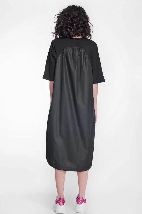 round neck poplin t-shirt dress in black - Dresses