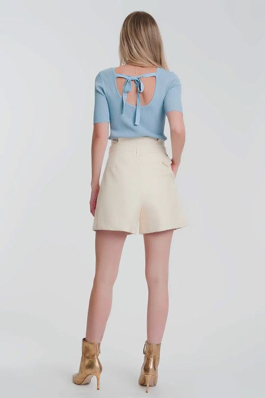 Rib knitted sweater with tie back in blue - Sweaters