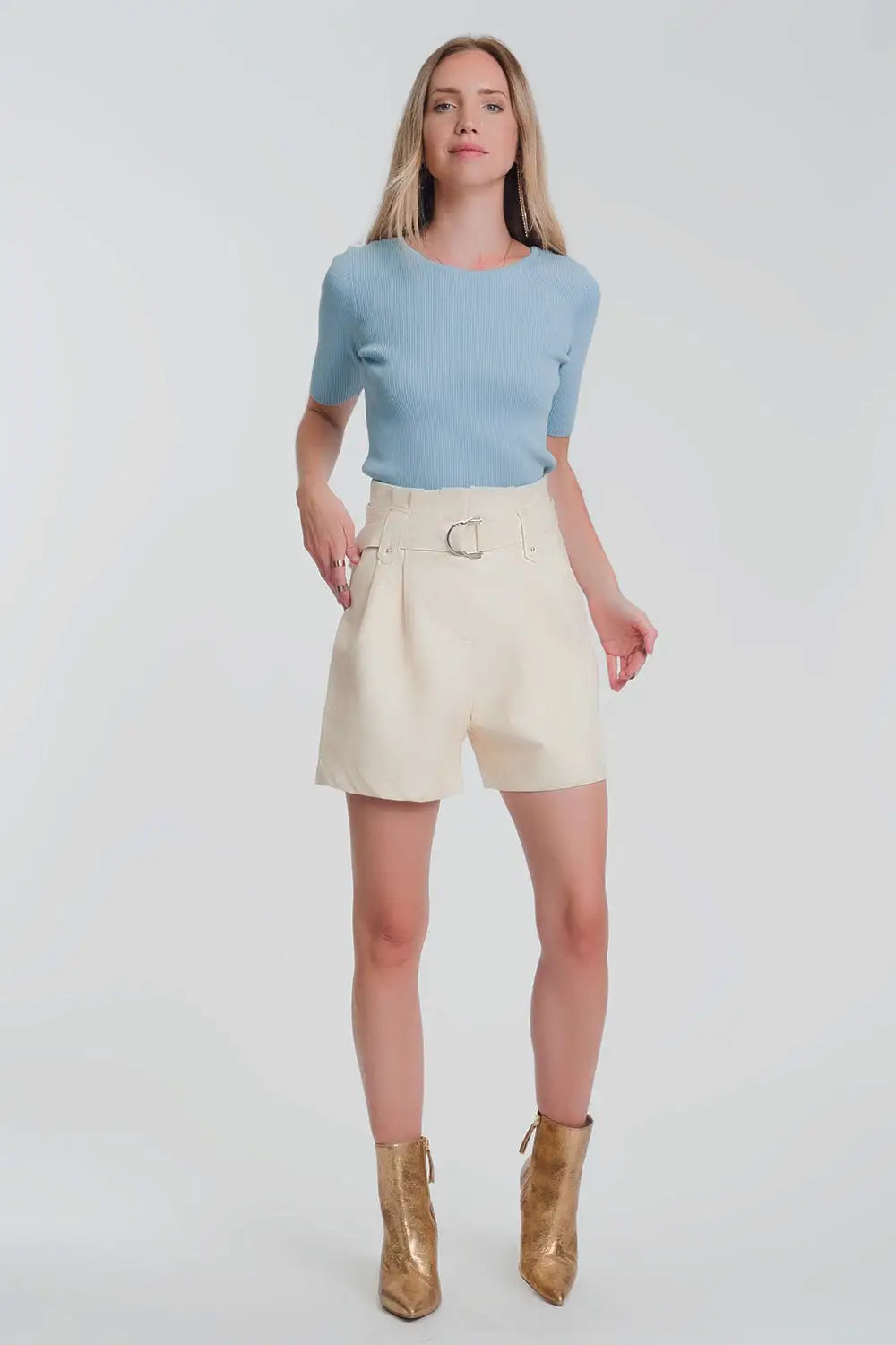 Rib knitted sweater with tie back in blue - Sweaters
