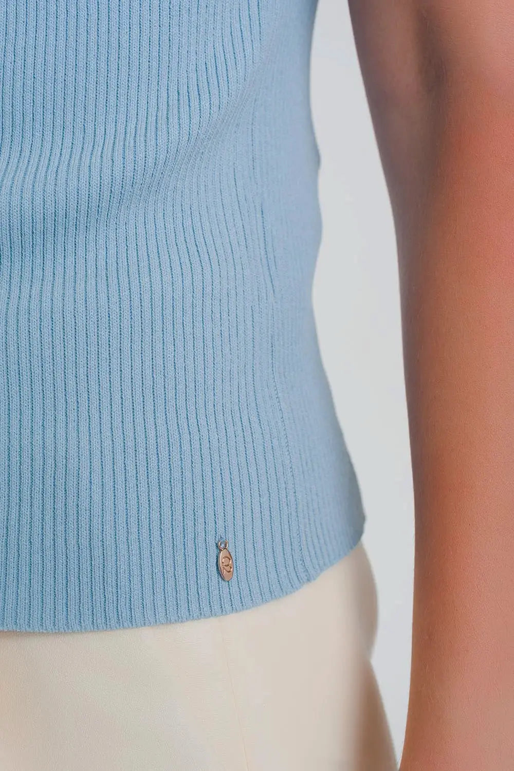 Rib knitted sweater with tie back in blue - Sweaters