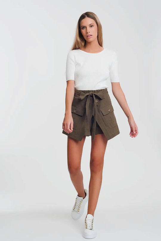 Rib knitted sweater with tie back in cream - Sweaters