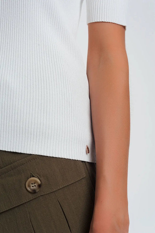Rib knitted sweater with tie back in cream - Sweaters