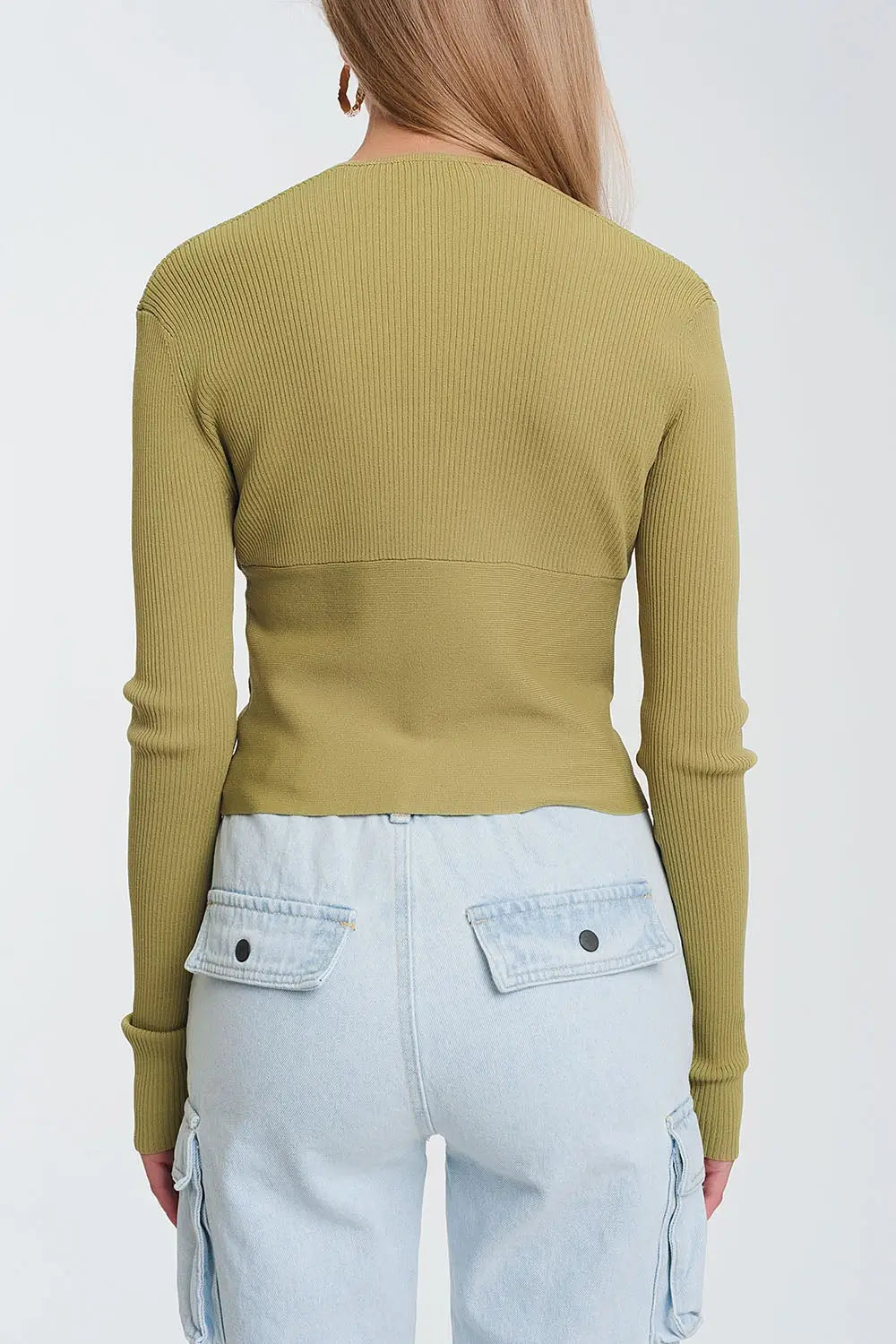 v neck ribbed sweater in green - Sweaters