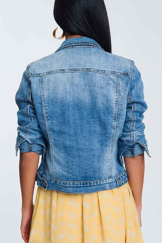 Cropped denim jacket in light blue wash - Jackets