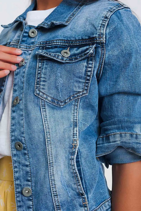 Cropped denim jacket in light blue wash - Jackets