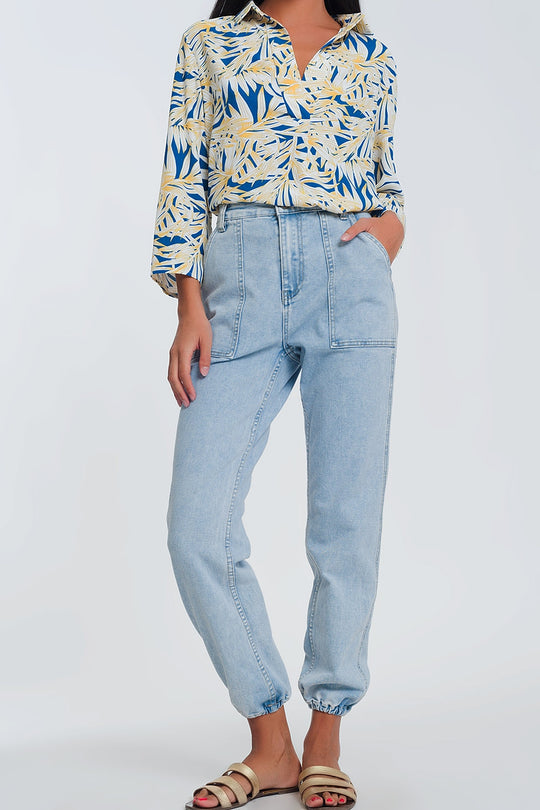 Pocket detail jeans in light denim