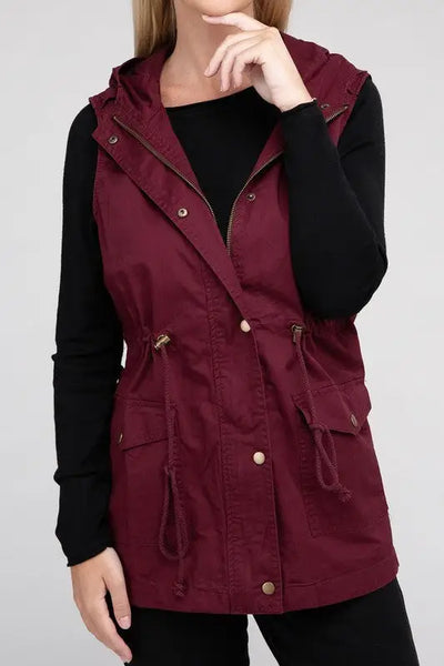 Military Hoodie Vest *More Colors! - DK BURGUNDY / L - OUTERWEAR