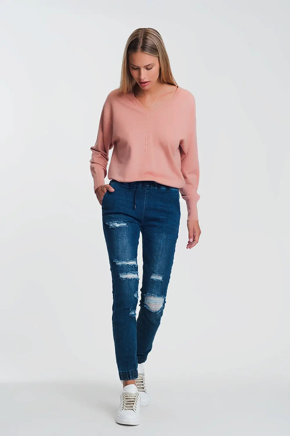 Lightweight jogger jeans in dark denim