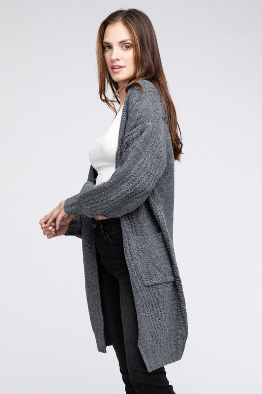 Knitted Open Front Cardigan With Pockets *10 Colors