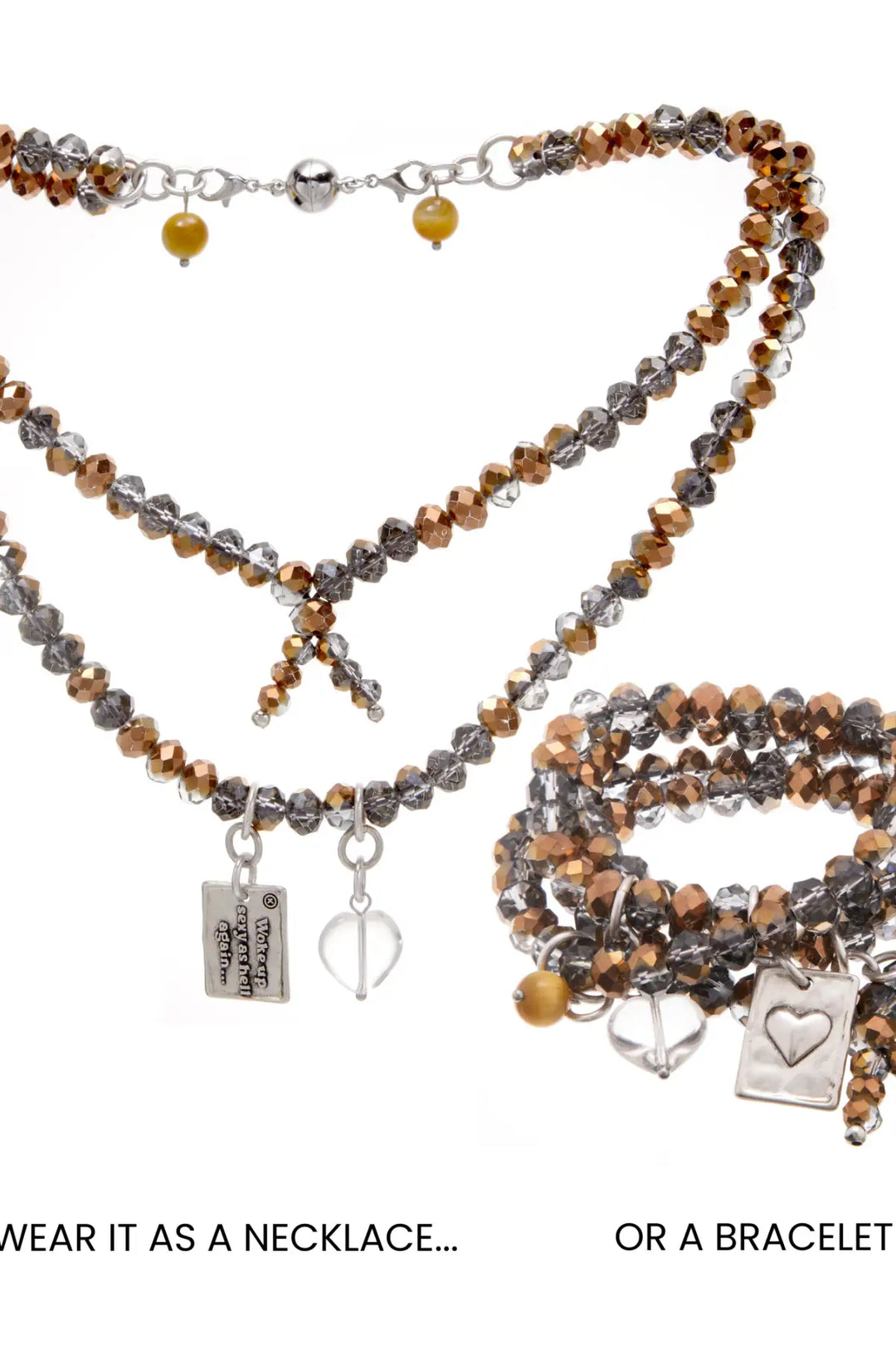 Woke Up Sexy As Hell Again Heart Crystal Boho Wrap Bracelet/Necklace - crystal boho