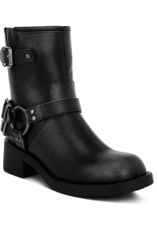 Caribou Harness Detail Biker Boots - Black / US-5 / UK-3 / EU-36 - Shoes
