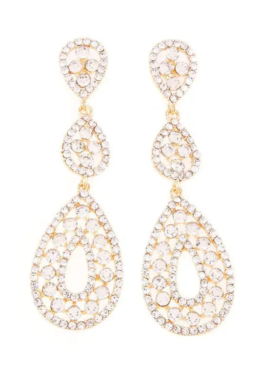 Rhinestone Teardrop Earrings - GOLD CLEAR/GDCL / Os - Jewelry