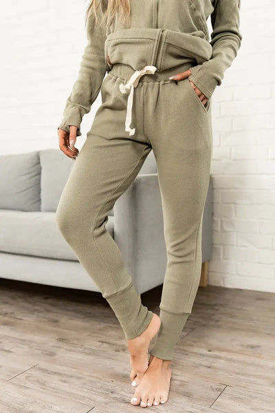 Waffle Knit Joggers- Willow - Bottoms