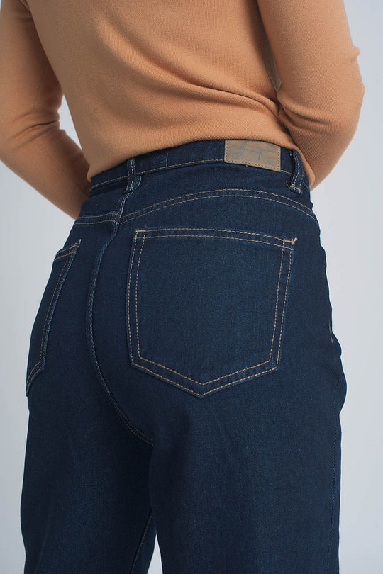 High rise straight cut jeans in dark blue