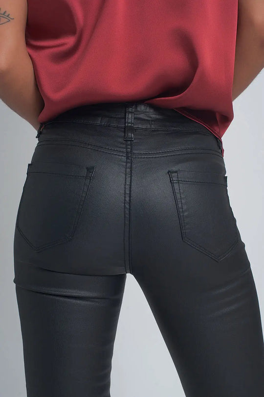 Black leather effect trousers with hem lace-up - Pants