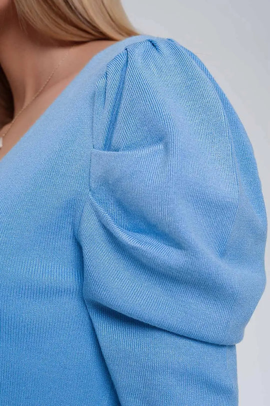 Sweater with short puff sleeves in blue - Sweaters