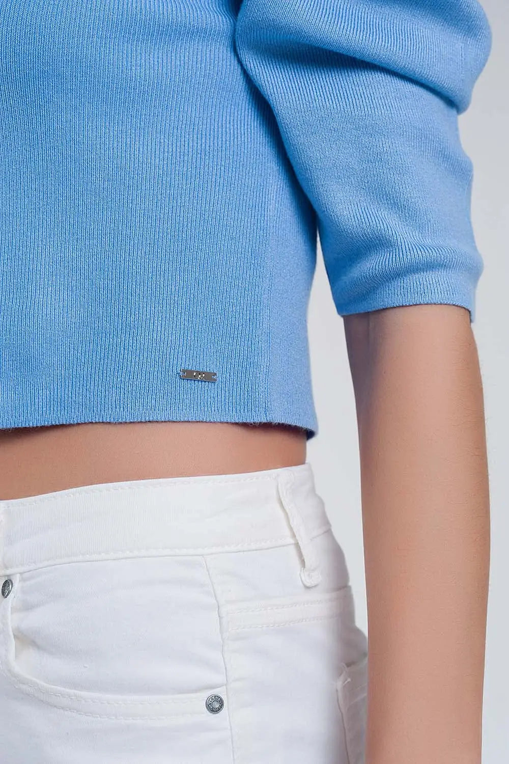 Sweater with short puff sleeves in blue - Sweaters