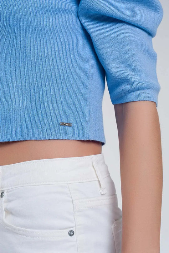Sweater with short puff sleeves in blue - Sweaters