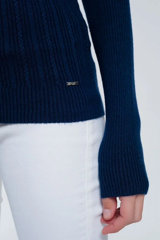 Crew neck ribbed sweater in navy - Sweaters
