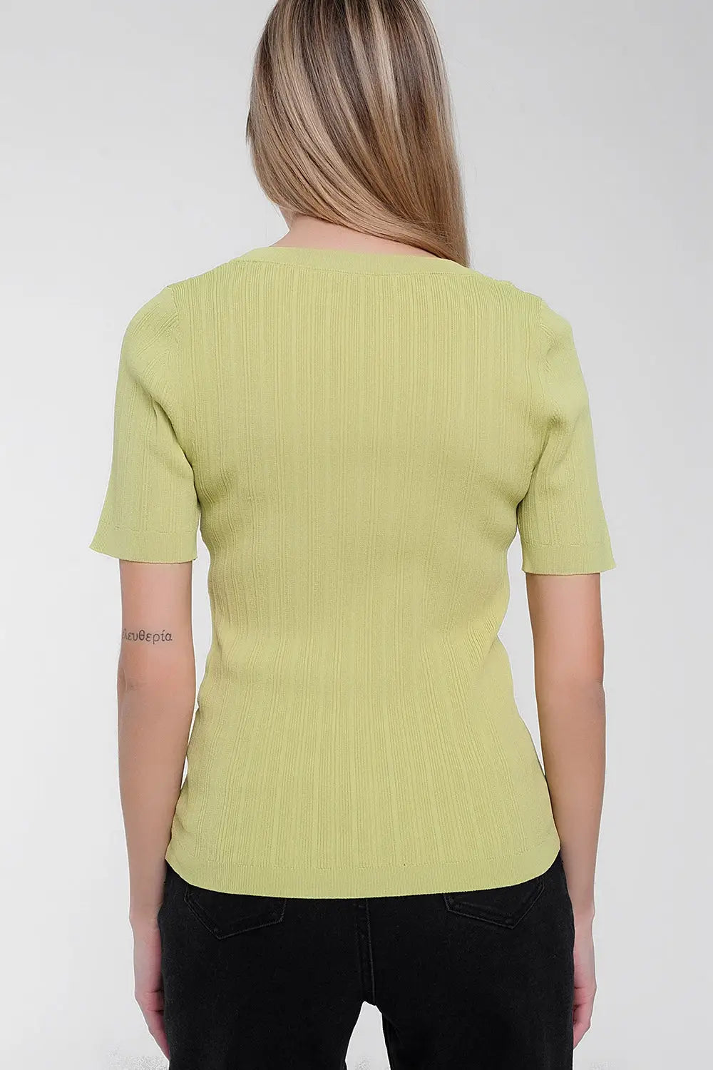 Scoop neck jumper with short sleeve in green - Sweaters