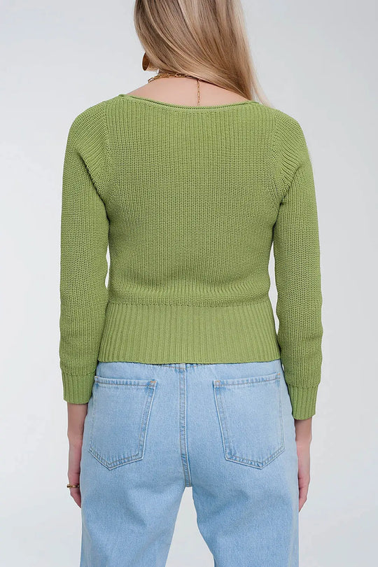 Crochet knit jumper in green - Sweaters