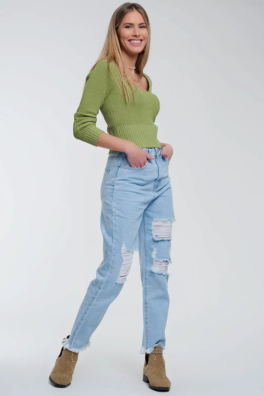 Crochet knit jumper in green - Sweaters
