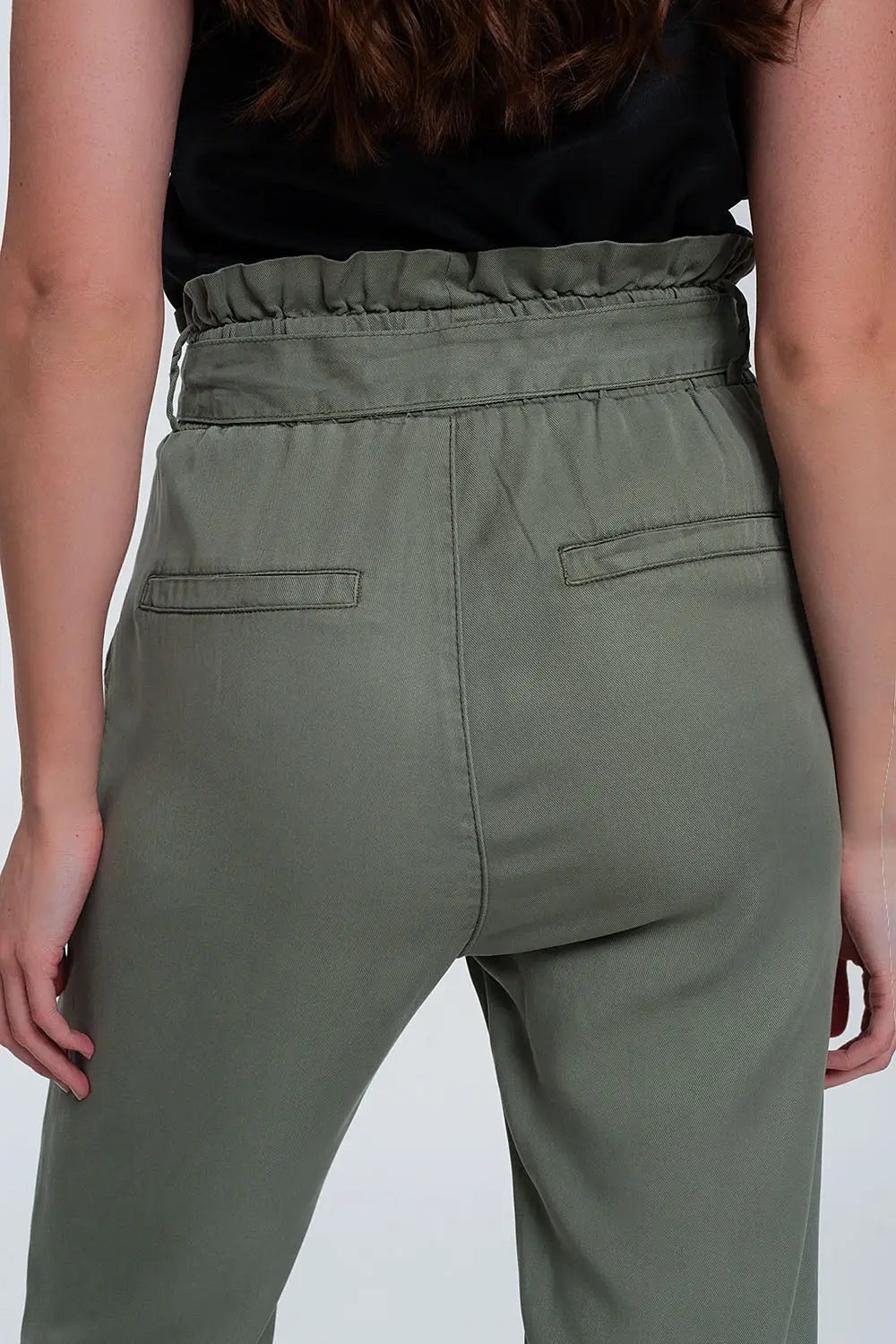 Pants with tie waist in green - Pants