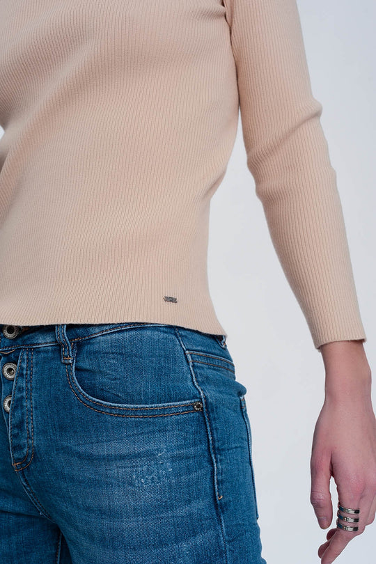Rib bardot jumper in beige