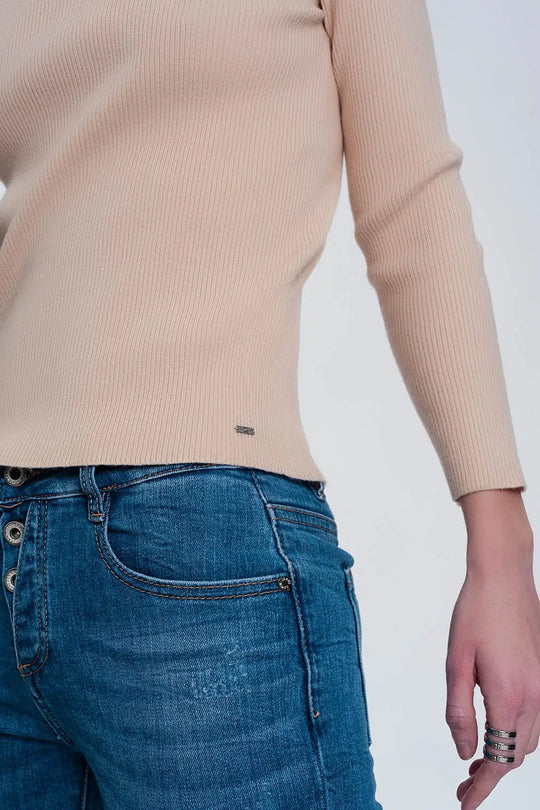 Rib bardot jumper in beige - Sweaters