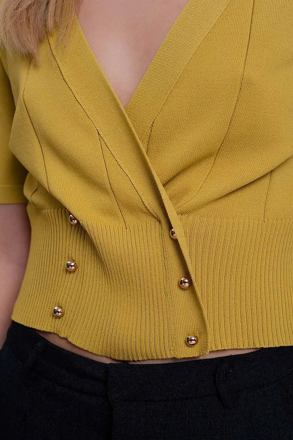 knit button through cardi top in green - Tops Sweaters