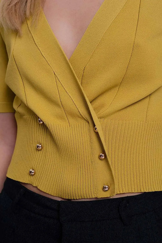 knit button through cardi top in green - Tops Sweaters