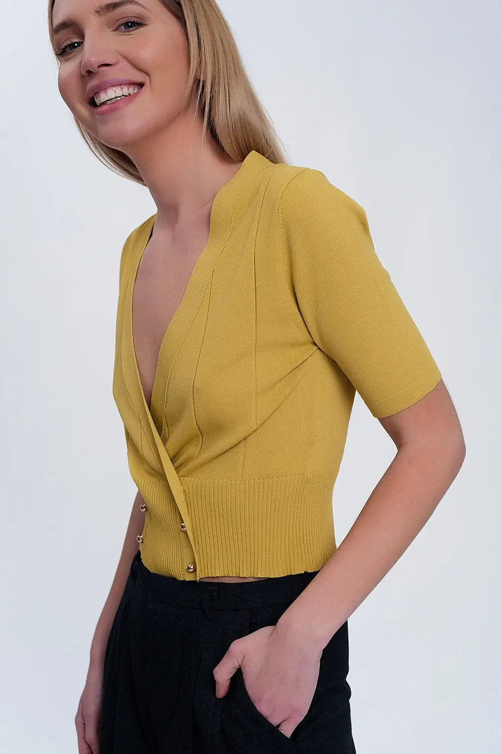 knit button through cardi top in green - Tops Sweaters