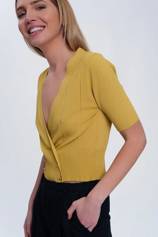 knit button through cardi top in green - Tops Sweaters