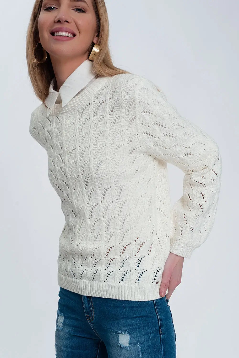 Crochet jumper in cream - Sweaters