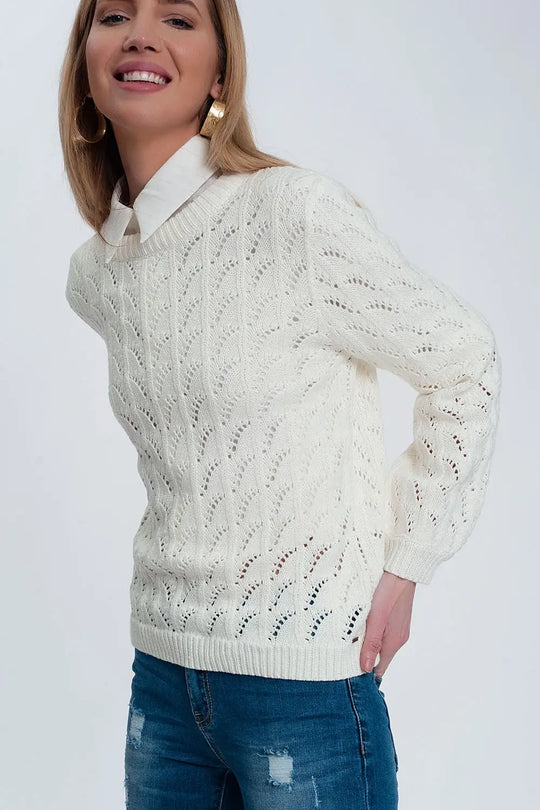 Crochet jumper in cream - Sweaters