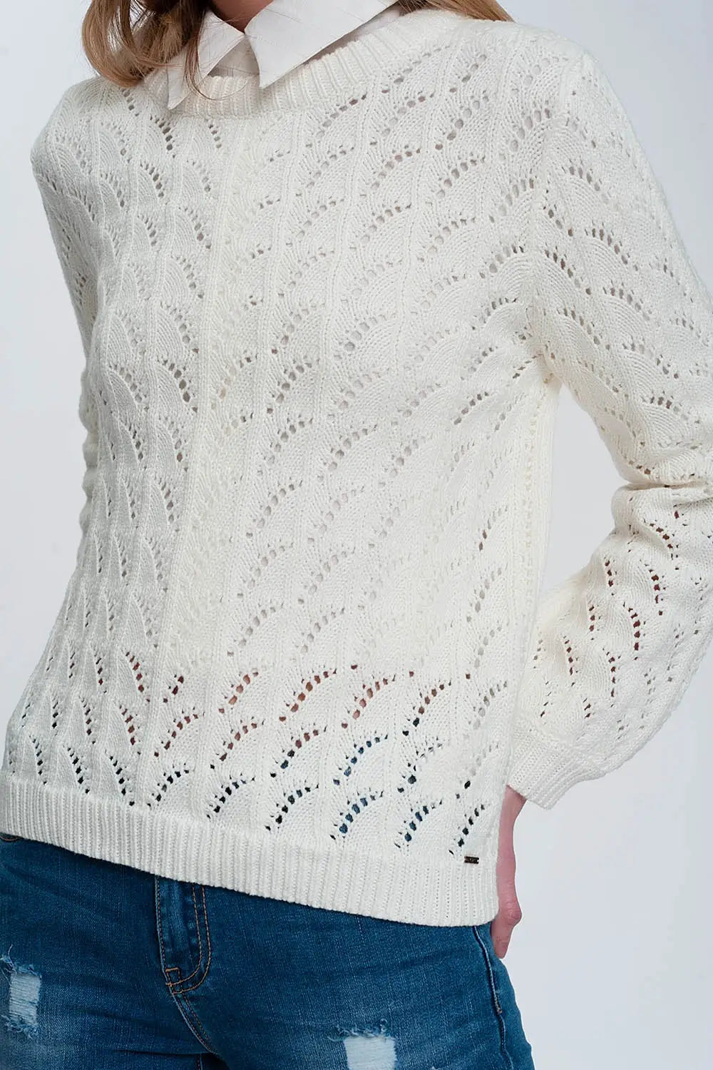 Crochet jumper in cream - Sweaters