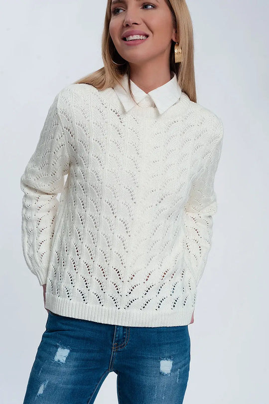 Crochet jumper in cream - Sweaters