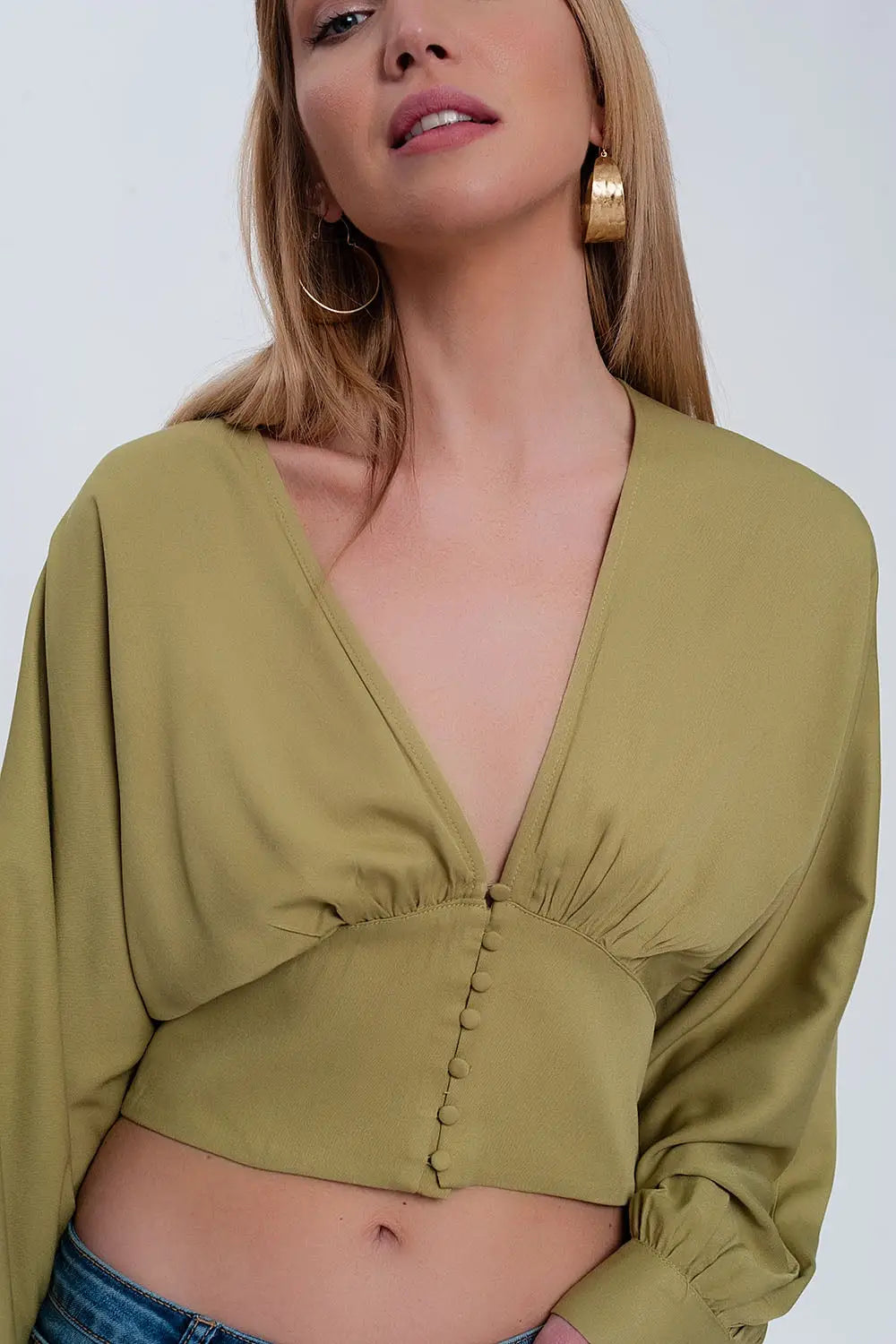 Top with puff sleeves in green - Shirts Tops