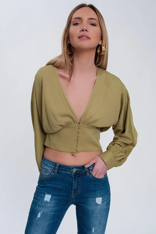 Top with puff sleeves in green - Shirts Tops