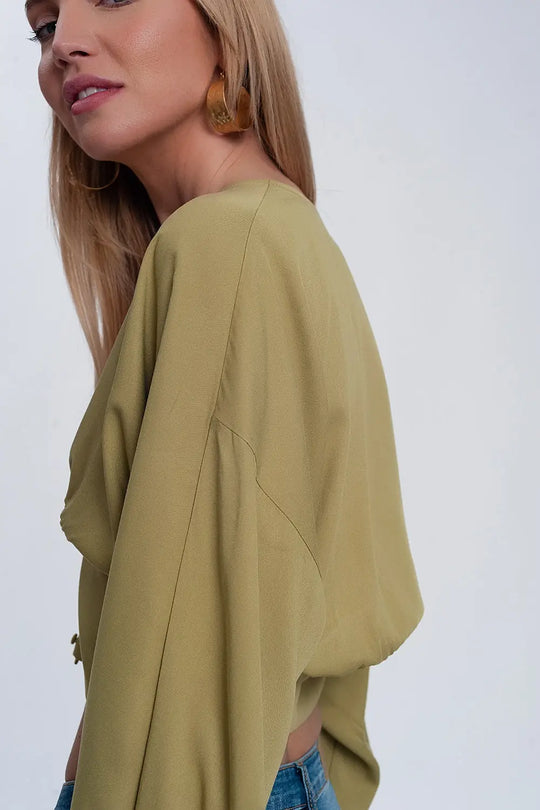 Top with puff sleeves in green - Shirts Tops
