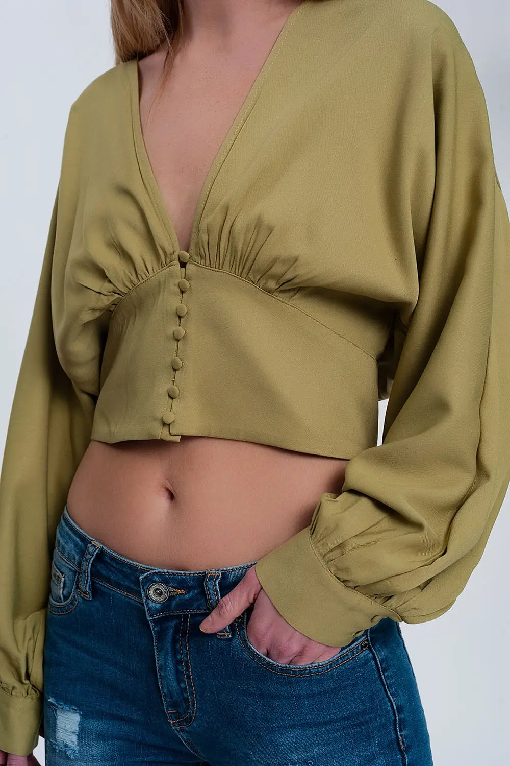 Top with puff sleeves in green - Shirts Tops